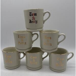 Vtg MCM Hall Tom & Jerry 8 Oz Cream Cups With Gold Trim Set Of 6